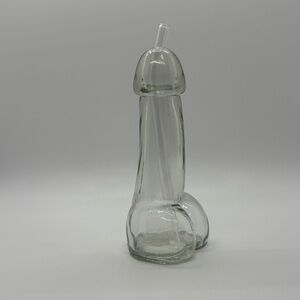 Unique Clear Glass Bottle with Straw, NIB